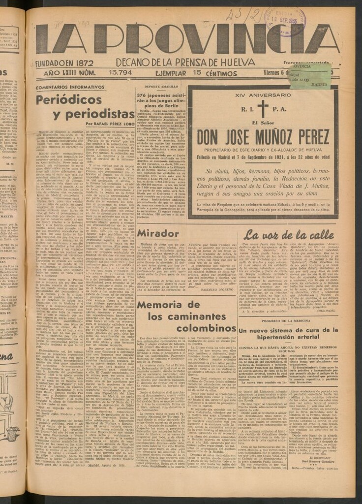 Miniatura de La Provincia : diario de la noche del 6 de septiembre de 1935
