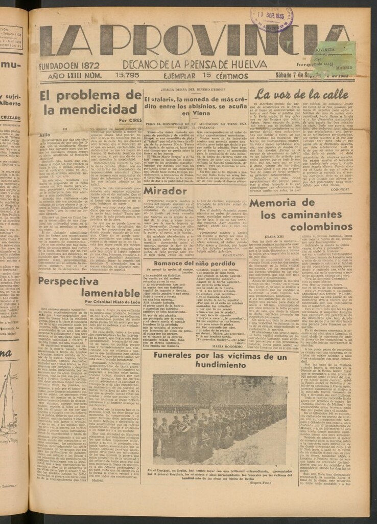 Miniatura de La Provincia : diario de la noche del 7 de septiembre de 1935