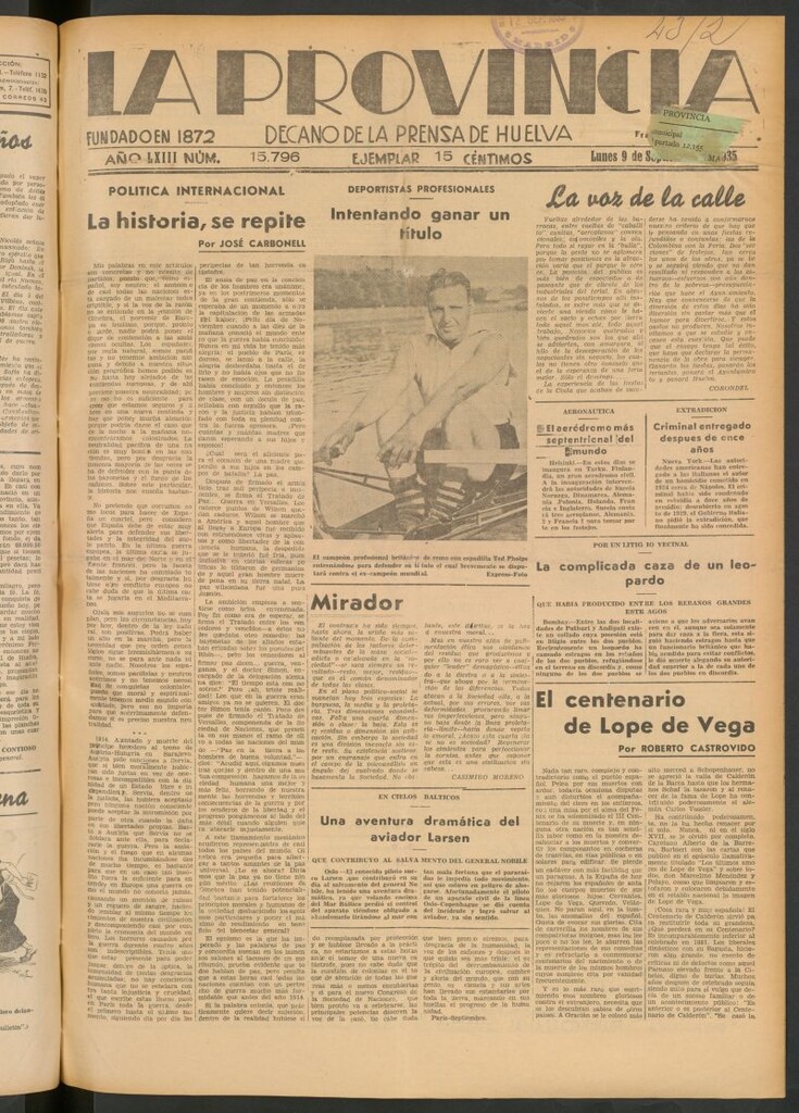 Miniatura de La Provincia : diario de la noche del 9 de septiembre de 1935