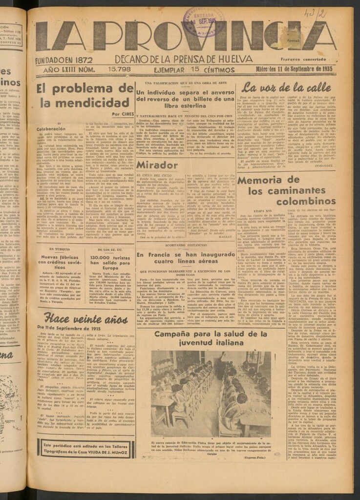 Miniatura de La Provincia : diario de la noche del 11 de septiembre de 1935