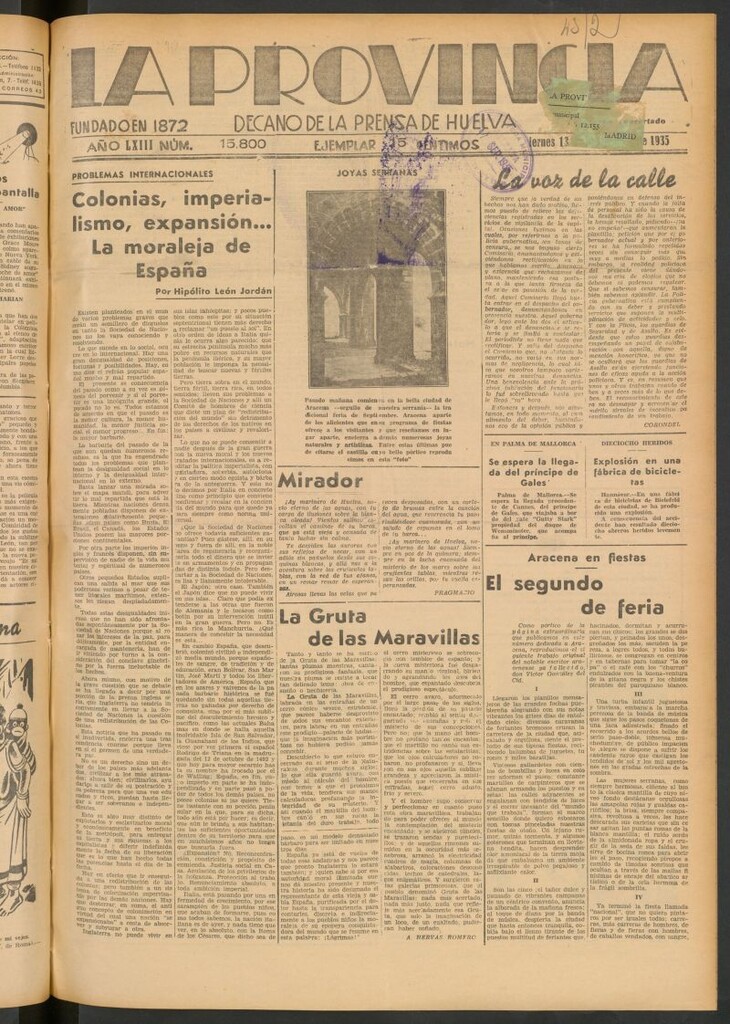 Miniatura de La Provincia : diario de la noche del 13 de septiembre de 1935