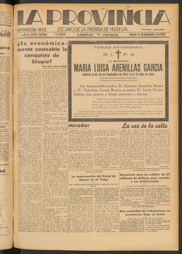 Miniatura de La Provincia : diario de la noche del 19 de septiembre de 1935