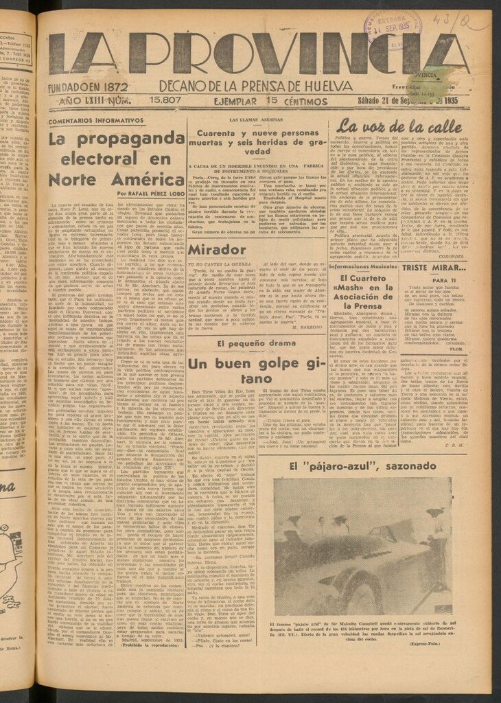Miniatura de La Provincia : diario de la noche del 21 de septiembre de 1935