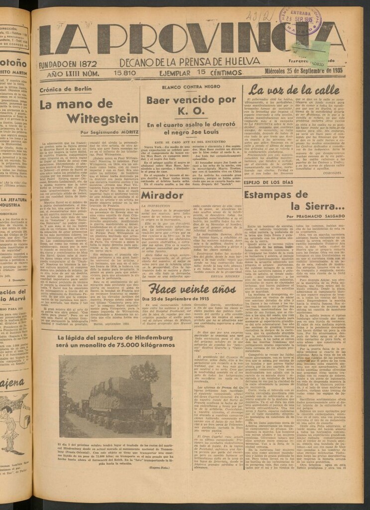 Miniatura de La Provincia : diario de la noche del 25 de septiembre de 1935