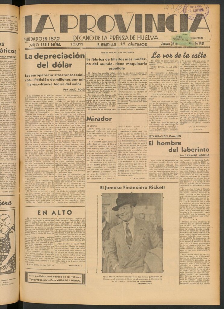 Miniatura de La Provincia : diario de la noche del 26 de septiembre de 1935