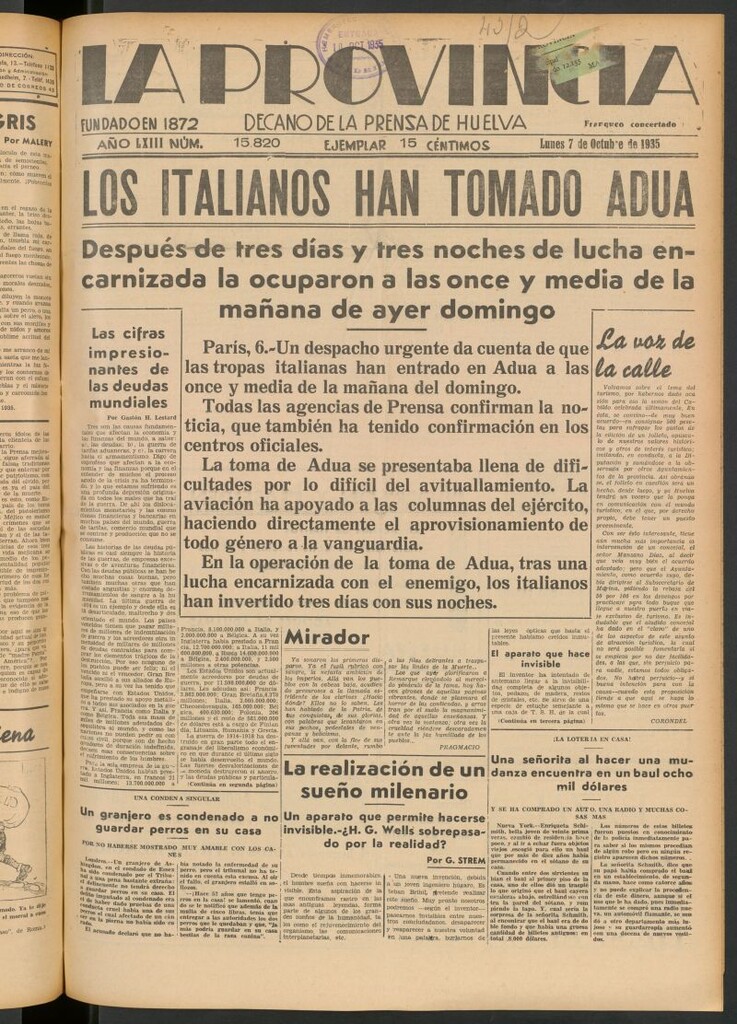 Miniatura de La Provincia : diario de la noche del 7 de octubre de 1935