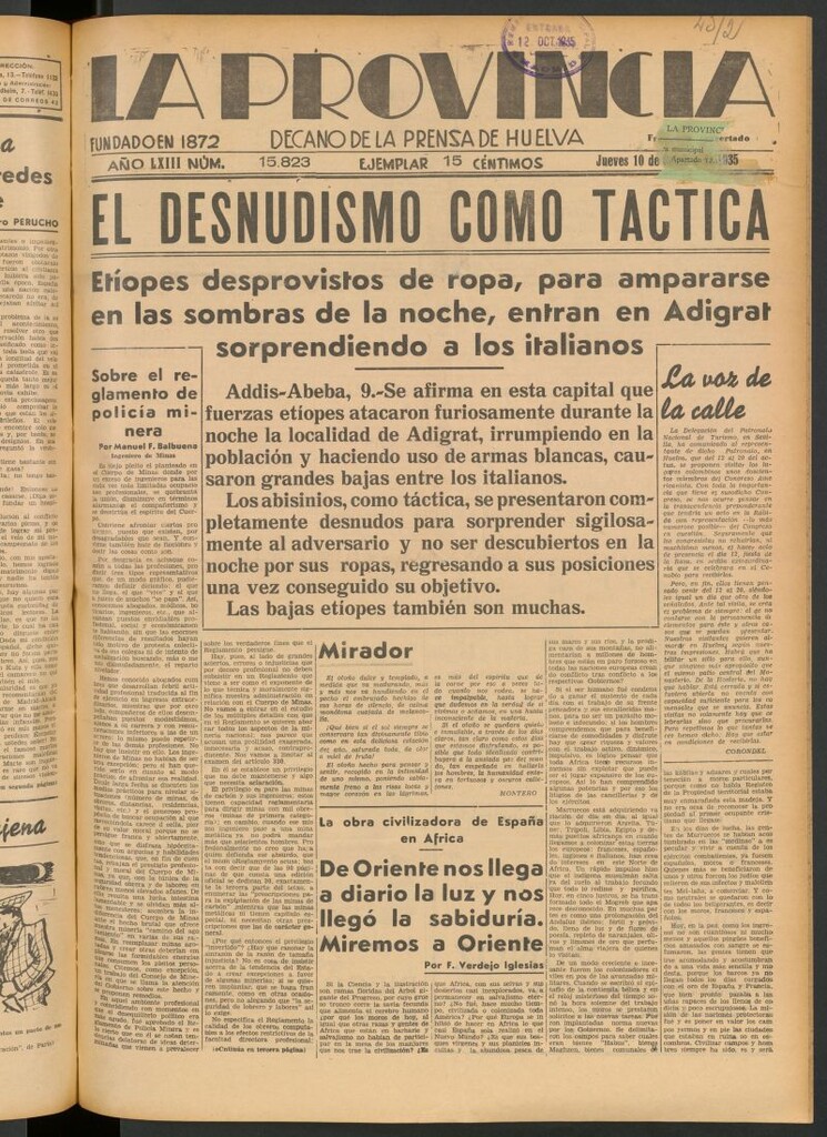 Miniatura de La Provincia : diario de la noche del 10 de octubre de 1935