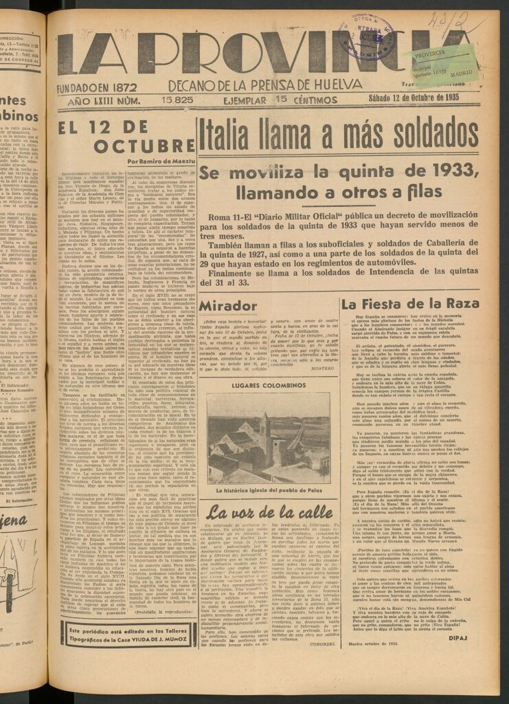 Miniatura de La Provincia : diario de la noche del 12 de octubre de 1935