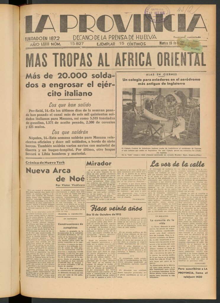 Miniatura de La Provincia : diario de la noche del 15 de octubre de 1935