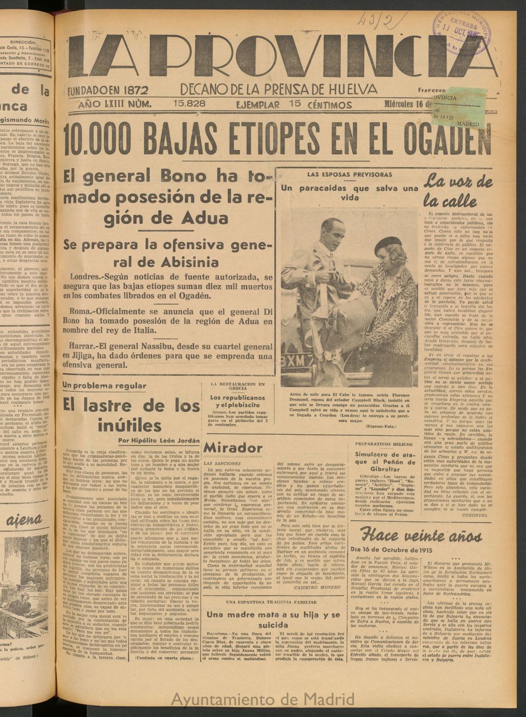 Miniatura de La Provincia : diario de la noche del 16 de octubre de 1935