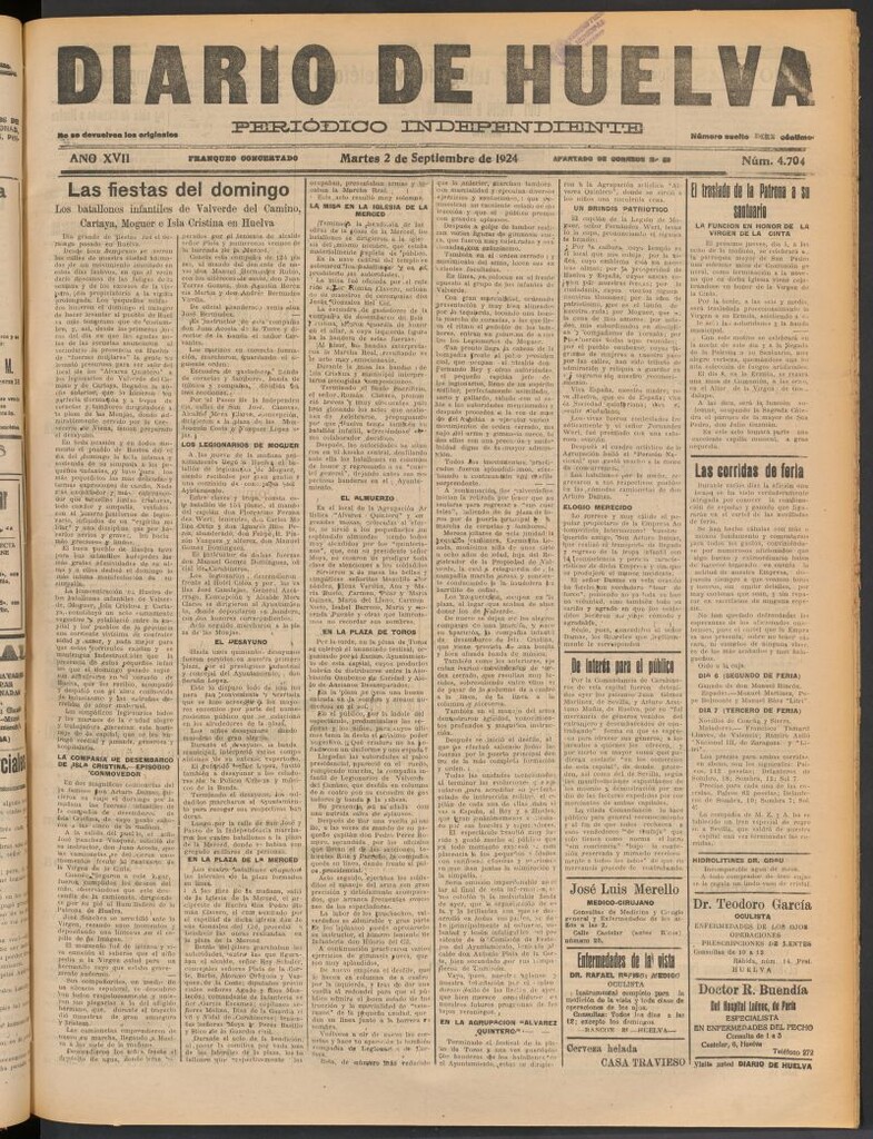 Miniatura de Diario de Huelva : periódico independiente del 2 de septiembre de 1924