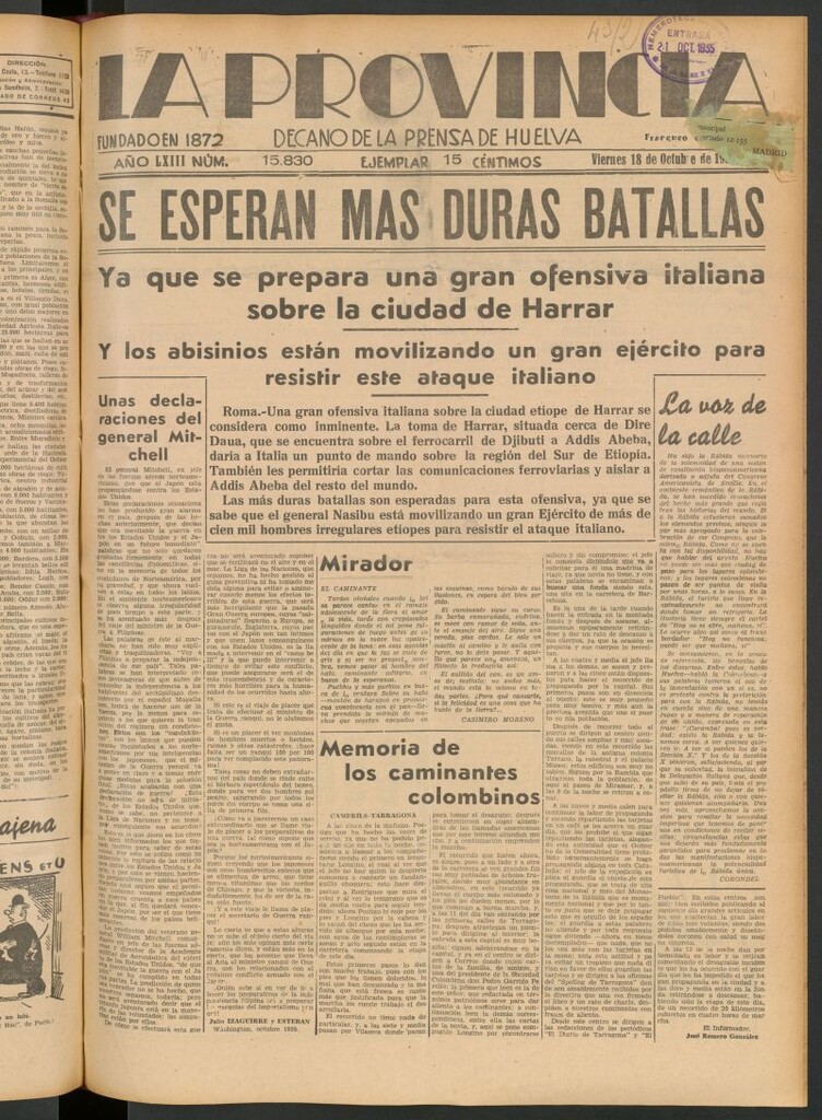 Miniatura de La Provincia : diario de la noche del 18 de octubre de 1935