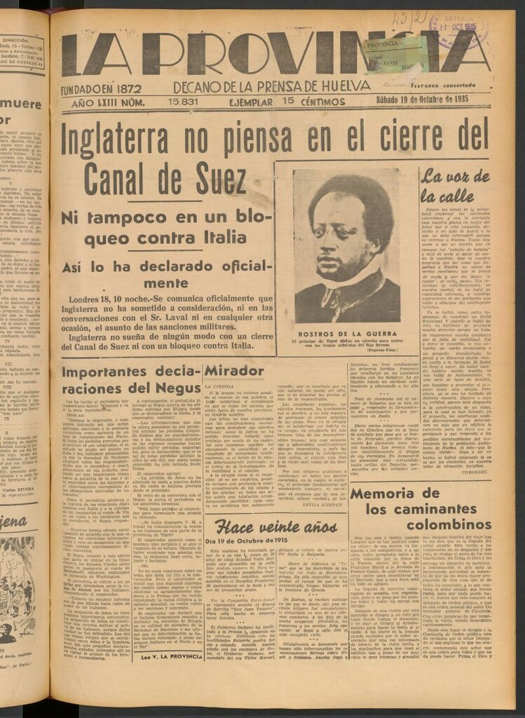 Miniatura de La Provincia : diario de la noche del 19 de octubre de 1935