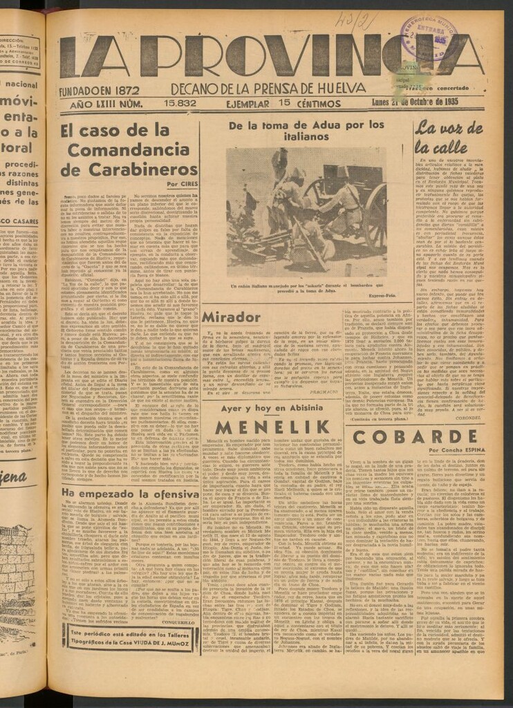 Miniatura de La Provincia : diario de la noche del 21 de octubre de 1935