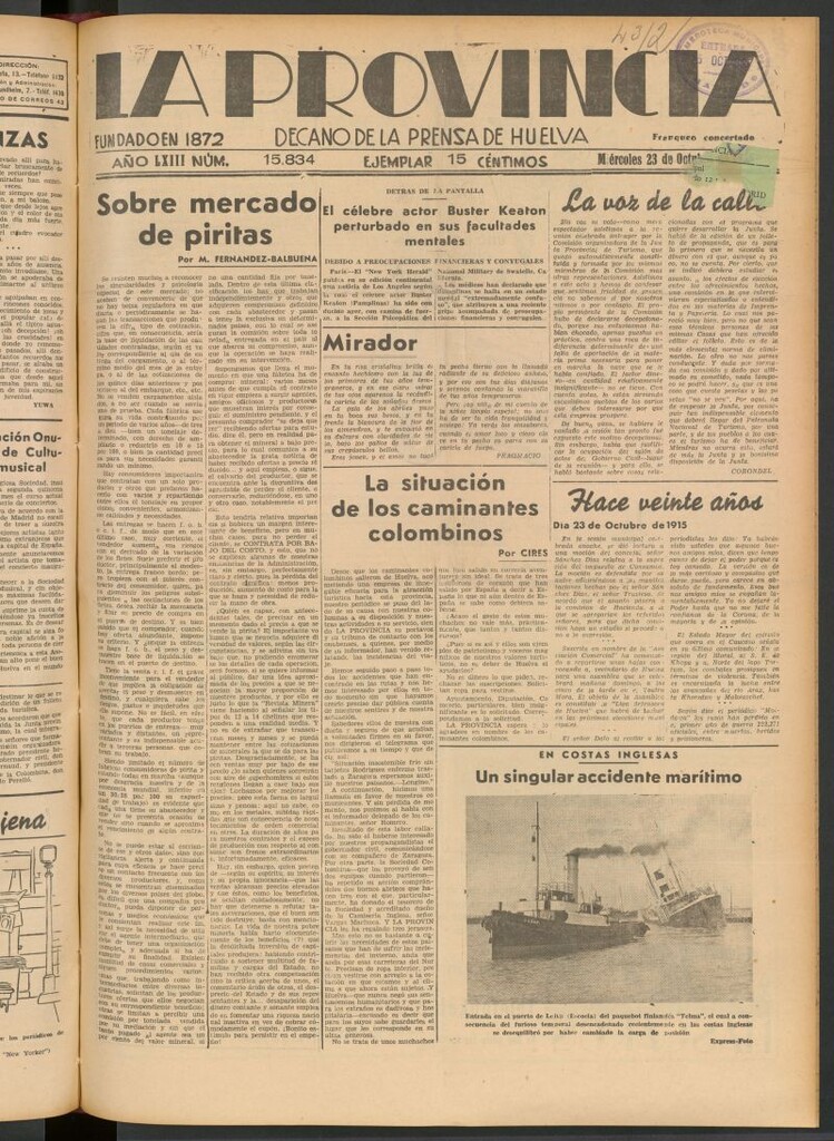 Miniatura de La Provincia : diario de la noche del 23 de octubre de 1935