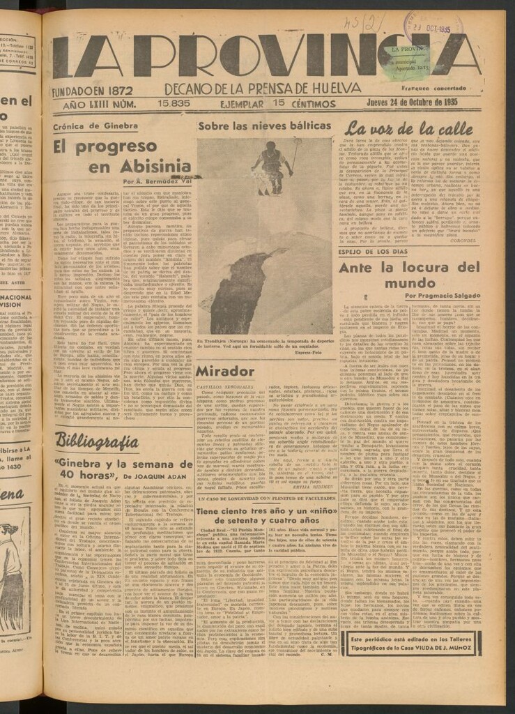 Miniatura de La Provincia : diario de la noche del 24 de octubre de 1935