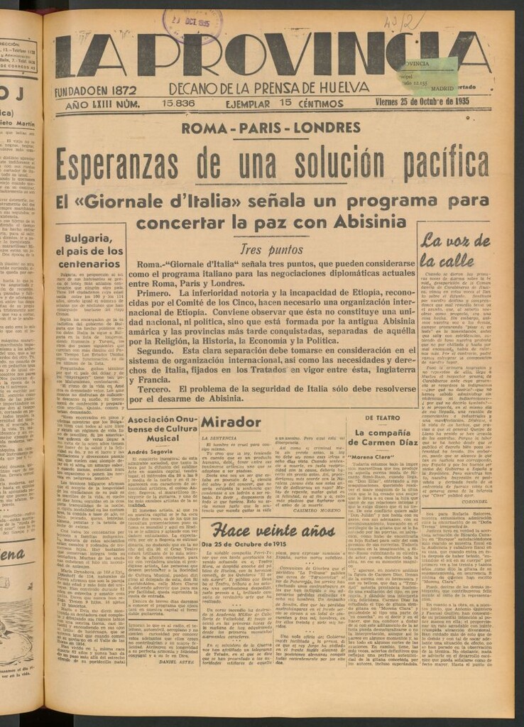 Miniatura de La Provincia : diario de la noche del 25 de octubre de 1935