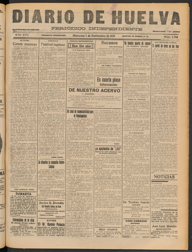 Miniatura de Diario de Huelva : periódico independiente del 3 de septiembre de 1924