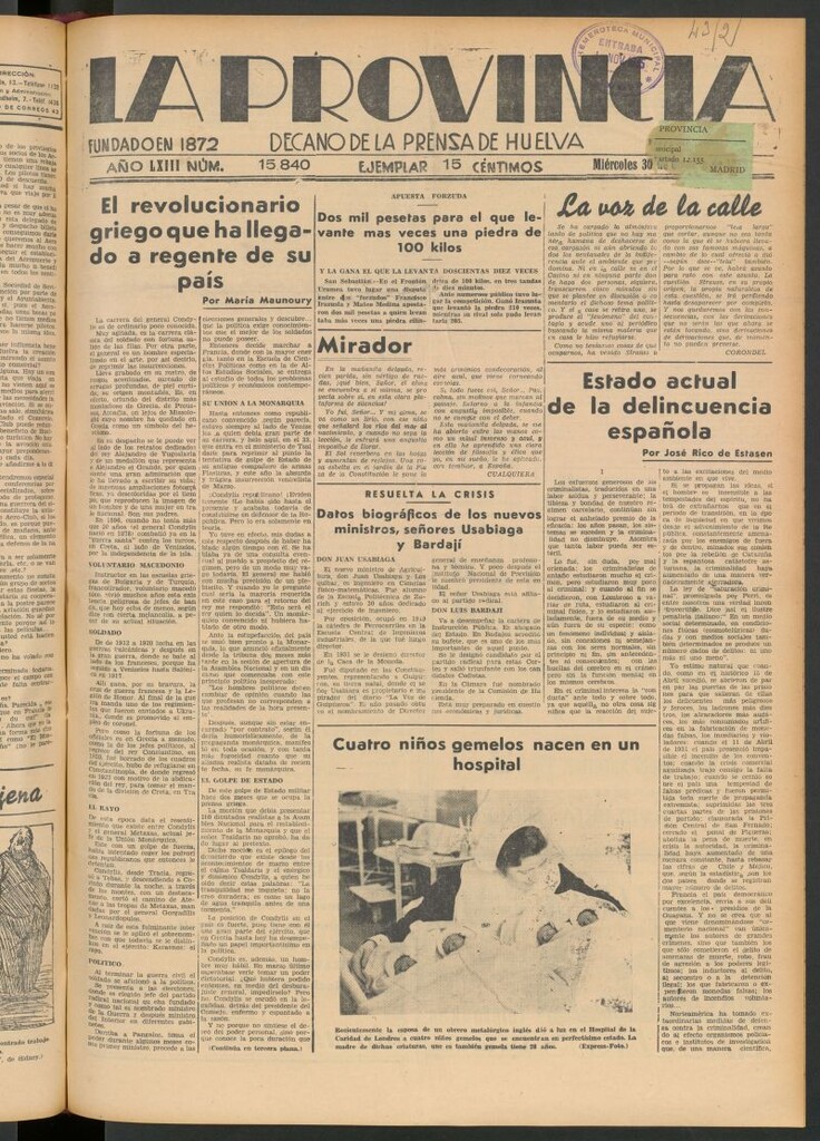 Miniatura de La Provincia : diario de la noche del 30 de octubre de 1935