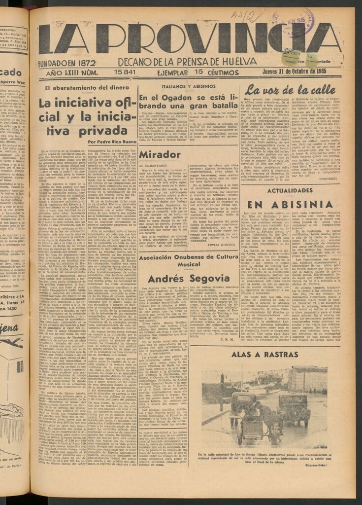 Miniatura de La Provincia : diario de la noche del 31 de octubre de 1935