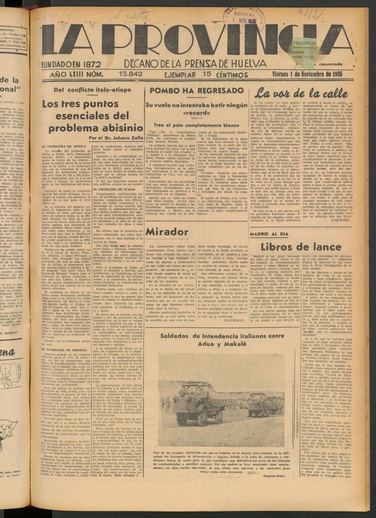 Miniatura de La Provincia : diario de la noche del 1 de noviembre de 1935