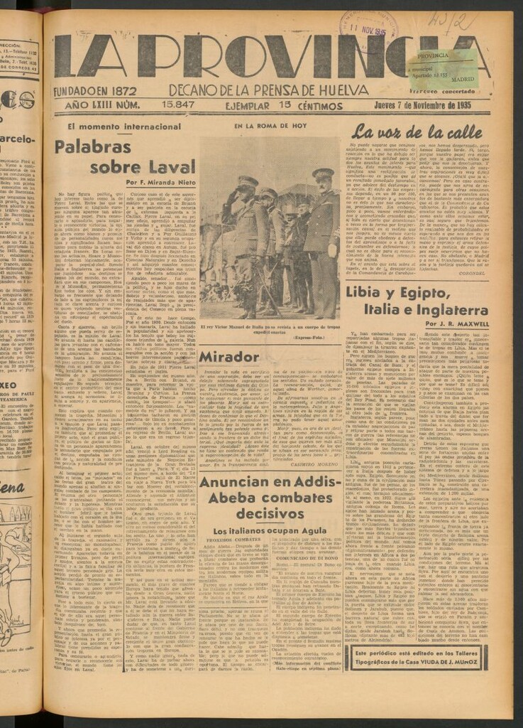 Miniatura de La Provincia : diario de la noche del 7 de noviembre de 1935