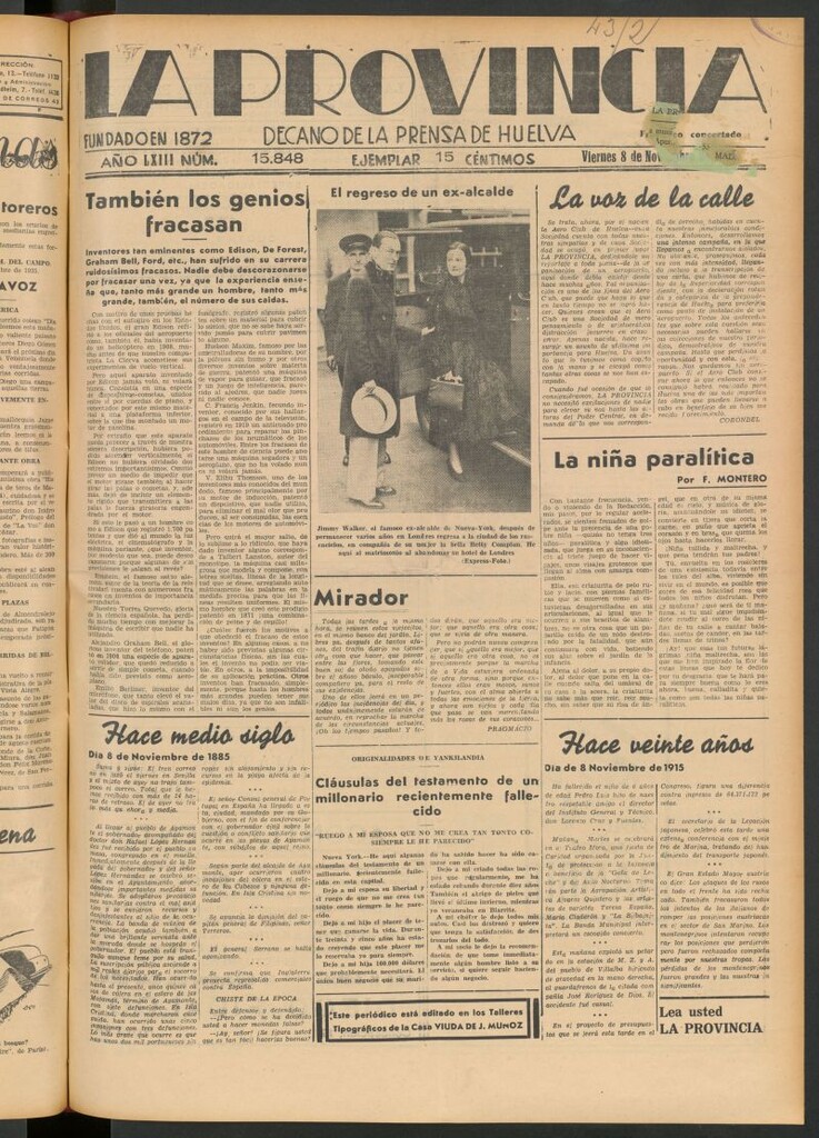 Miniatura de La Provincia : diario de la noche del 8 de noviembre de 1935