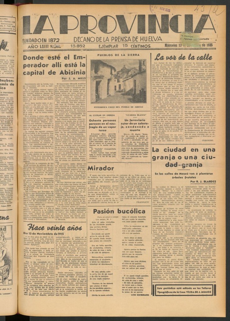 Miniatura de La Provincia : diario de la noche del 13 de noviembre de 1935