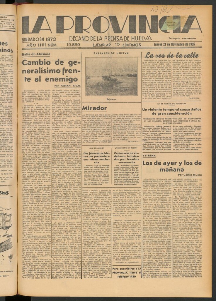 Miniatura de La Provincia : diario de la noche del 21 de noviembre de 1935