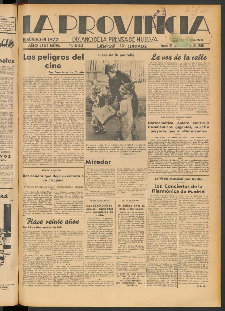 Miniatura de La Provincia : diario de la noche del 25 de noviembre de 1935