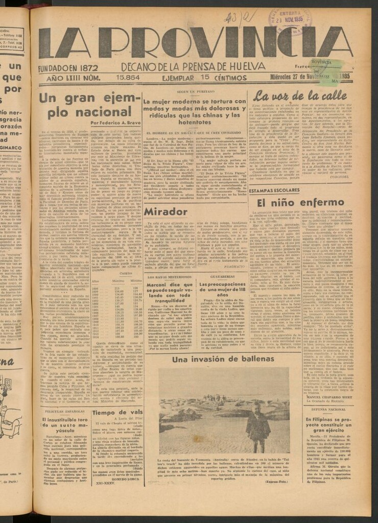Miniatura de La Provincia : diario de la noche del 27 de noviembre de 1935