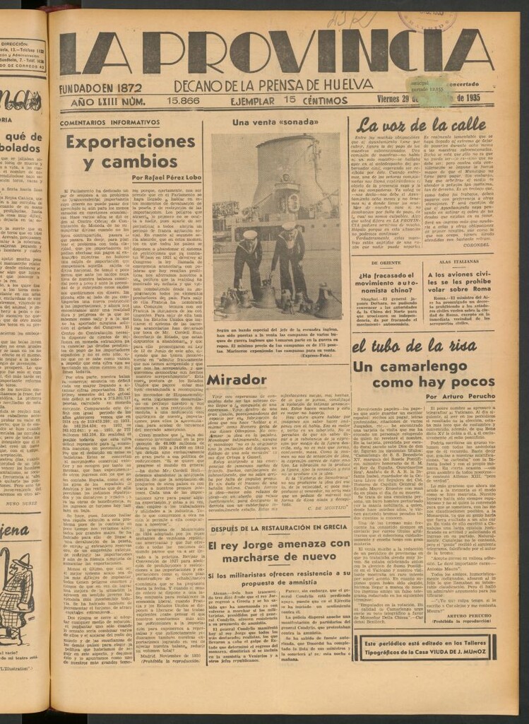 Miniatura de La Provincia : diario de la noche del 29 de noviembre de 1935