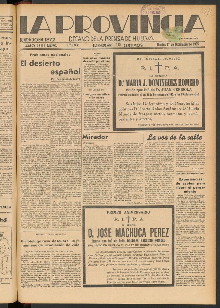 Miniatura de La Provincia : diario de la noche del 17 de diciembre de 1935