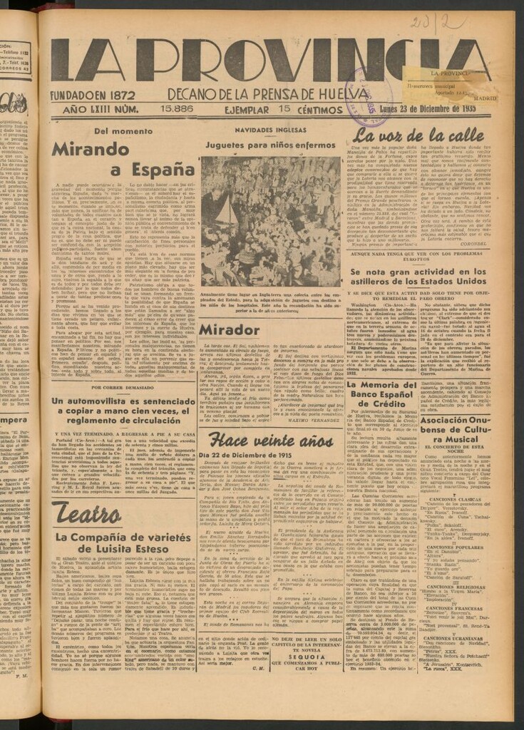 Miniatura de La Provincia : diario de la noche del 23 de diciembre de 1935