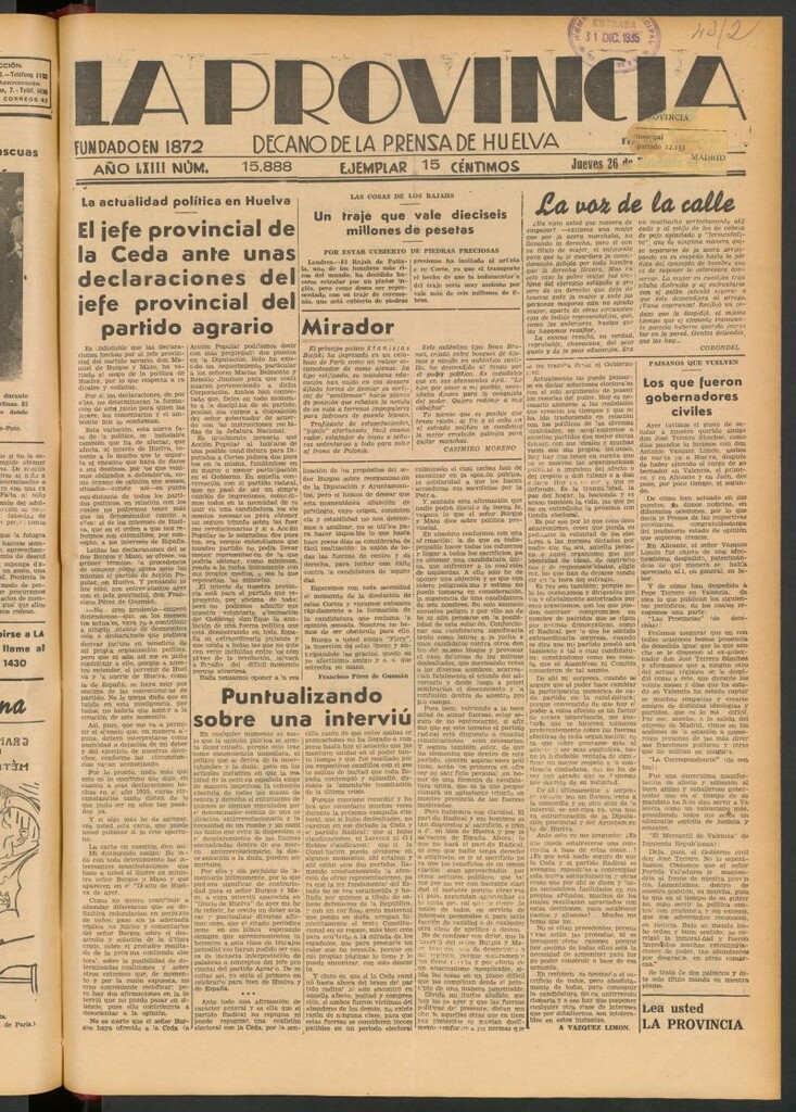 Miniatura de La Provincia : diario de la noche del 26 de diciembre de 1935