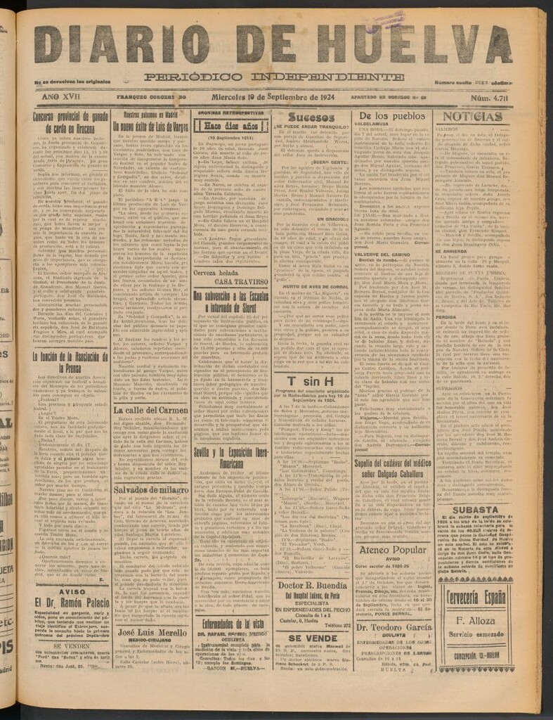 Miniatura de Diario de Huelva : periódico independiente del 10 de septiembre de 1924