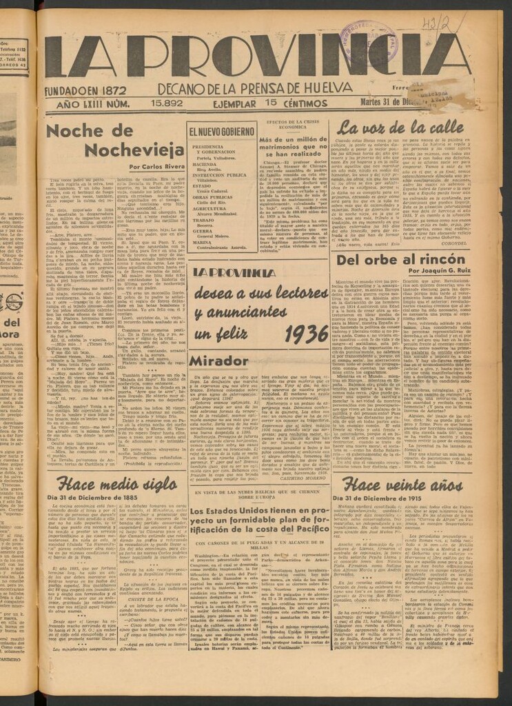 Miniatura de La Provincia : diario de la noche del 31 de diciembre de 1935