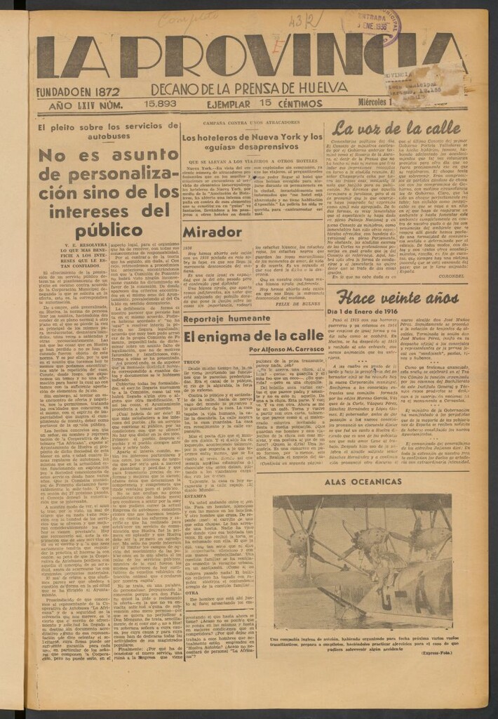 Miniatura de La Provincia : diario de la noche del 1 de enero de 1936