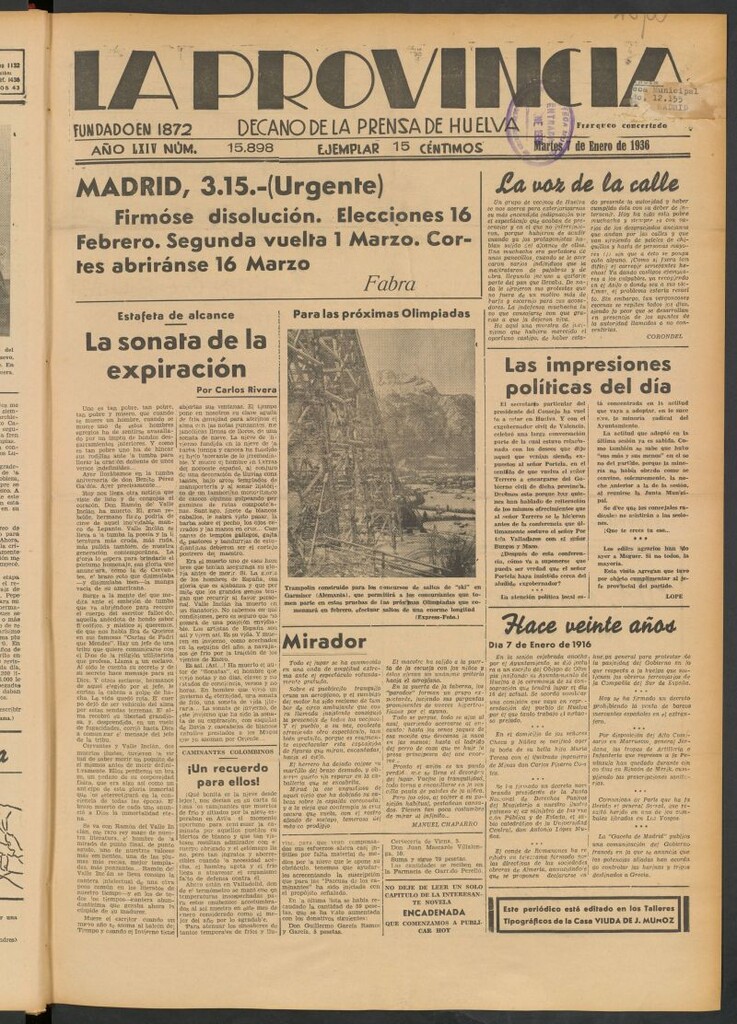 Miniatura de La Provincia : diario de la noche del 7 de enero de 1936