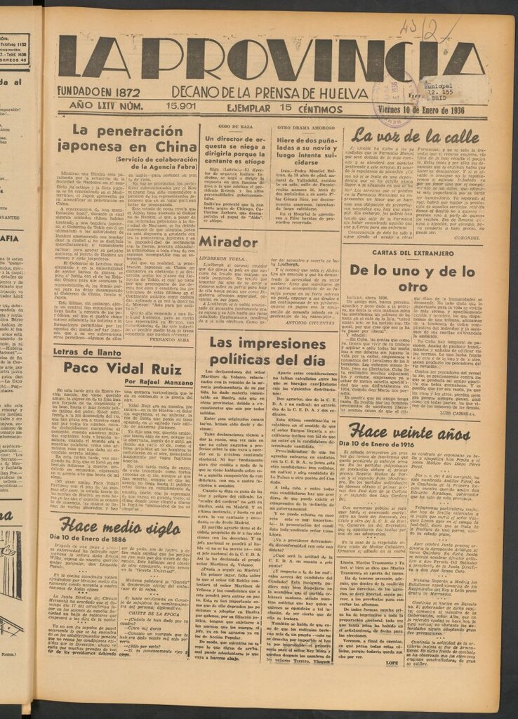 Miniatura de La Provincia : diario de la noche del 10 de enero de 1936