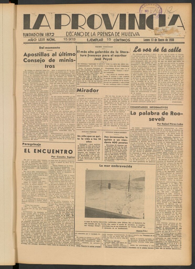 Miniatura de La Provincia : diario de la noche del 13 de enero de 1936
