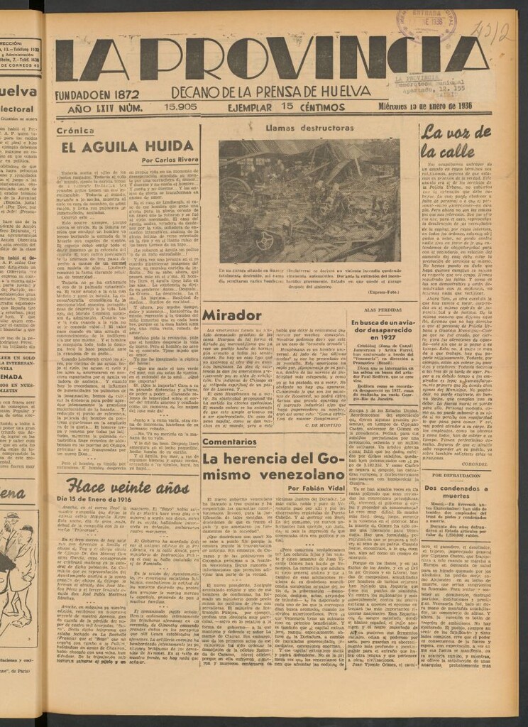 Miniatura de La Provincia : diario de la noche del 15 de enero de 1936