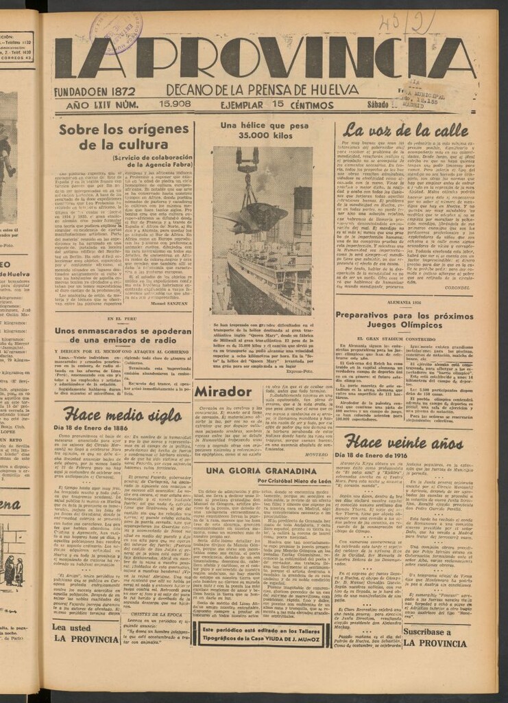 Miniatura de La Provincia : diario de la noche del 18 de enero de 1936