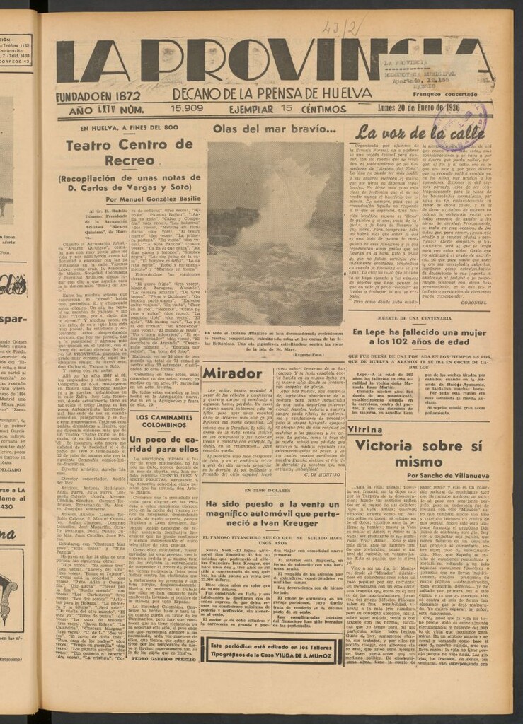 Miniatura de La Provincia : diario de la noche del 20 de enero de 1936