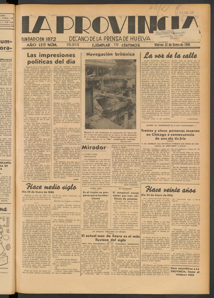 Miniatura de La Provincia : diario de la noche del 24 de enero de 1936