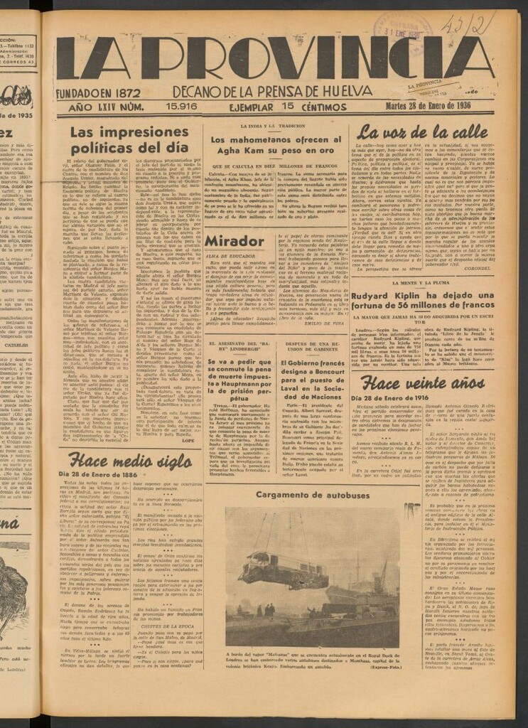 Miniatura de La Provincia : diario de la noche del 28 de enero de 1936