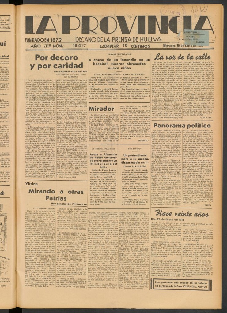 Miniatura de La Provincia : diario de la noche del 29 de enero de 1936