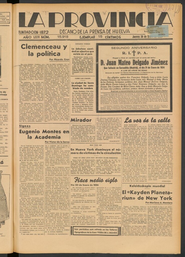 Miniatura de La Provincia : diario de la noche del 30 de enero de 1936