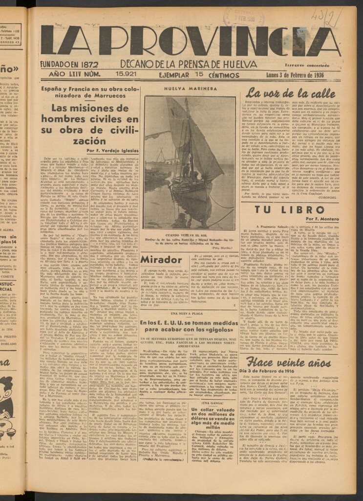 Miniatura de La Provincia : diario de la noche del 3 de febrero de 1936