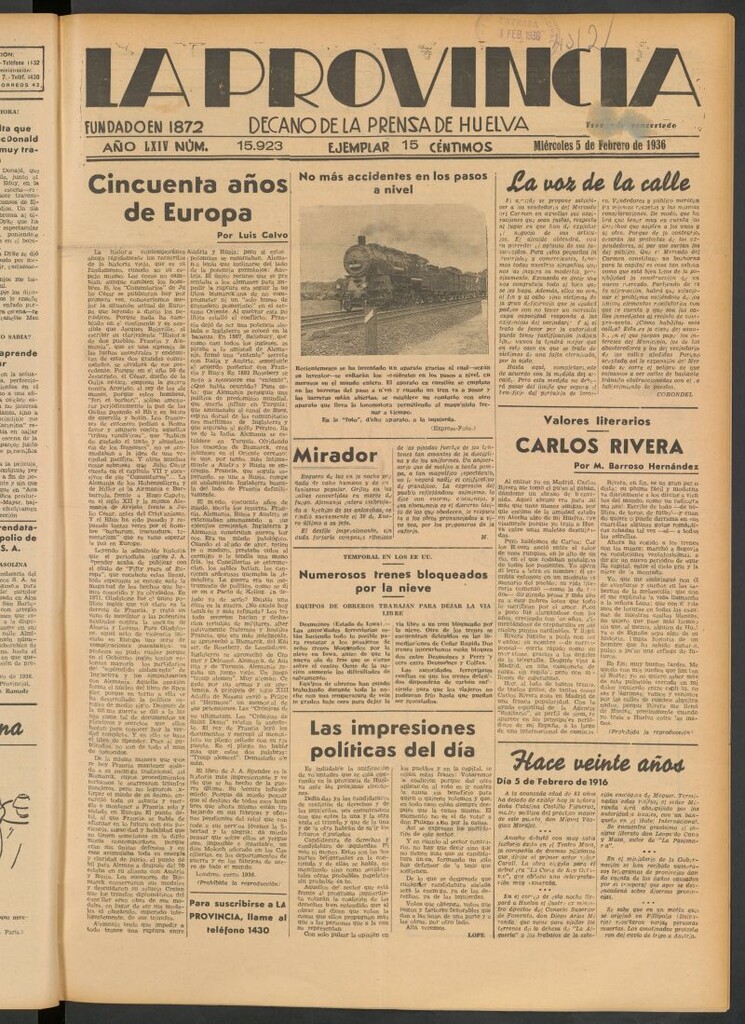Miniatura de La Provincia : diario de la noche del 5 de febrero de 1936